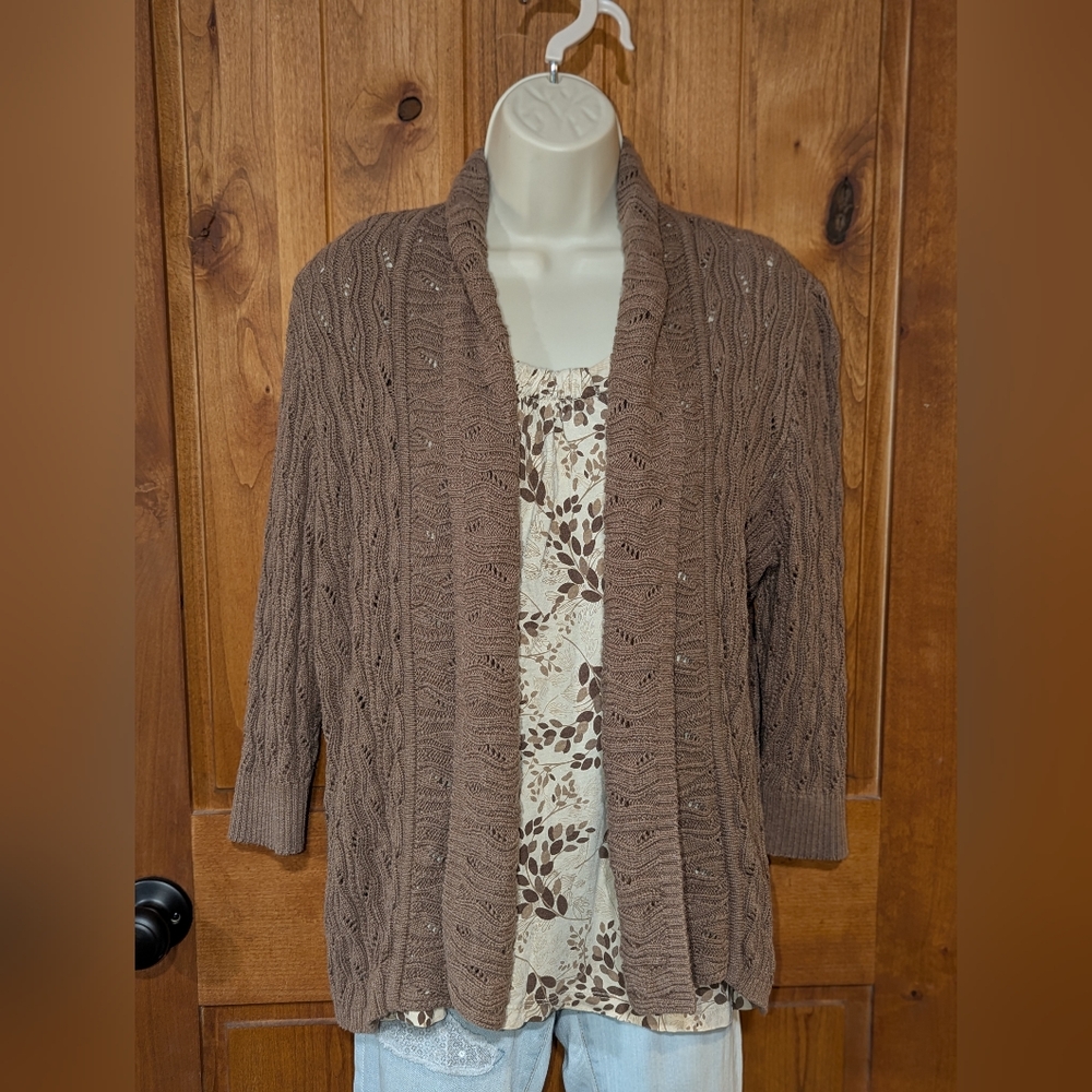 Sonoma Elegant‎ Brown Cable Knit Cardigan